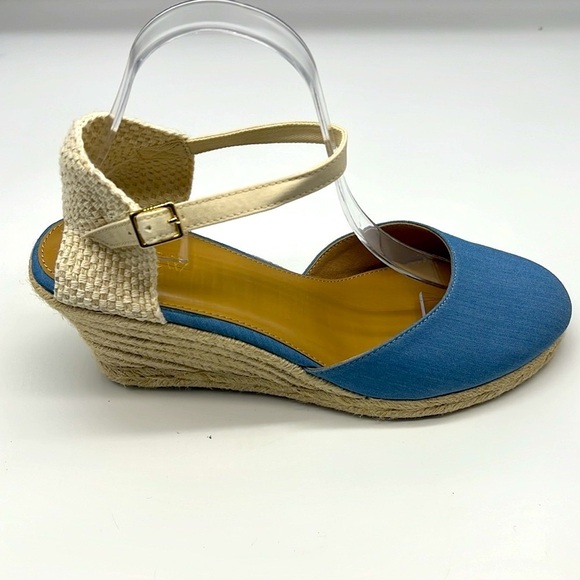 J.Crew - Blue Espadrille Adjustable Ankle Strap Round Toe Comfortable Wedges 10 - Picture 5 of 13